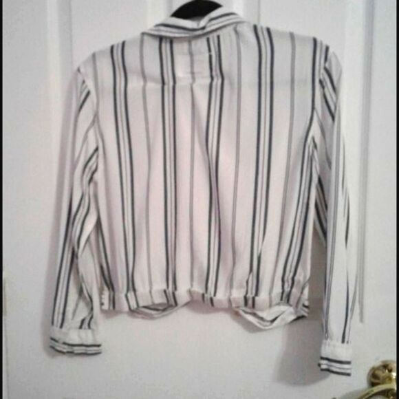 Justice White & Gray Striped Crossed Long Sleeve Teen Blouse - Picture 4 of 8